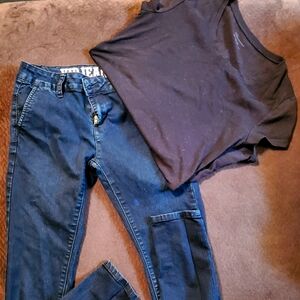 Worn Black Under T-Shirt and Blue Jeans Set